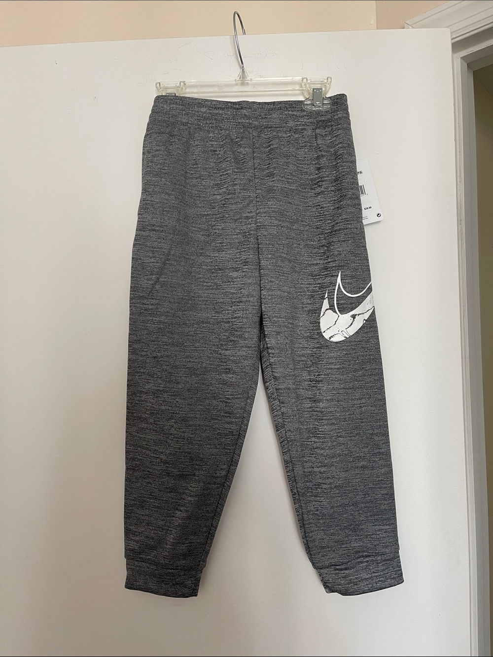Nike Kids Heather Gray Sweatpants with White Swoosh